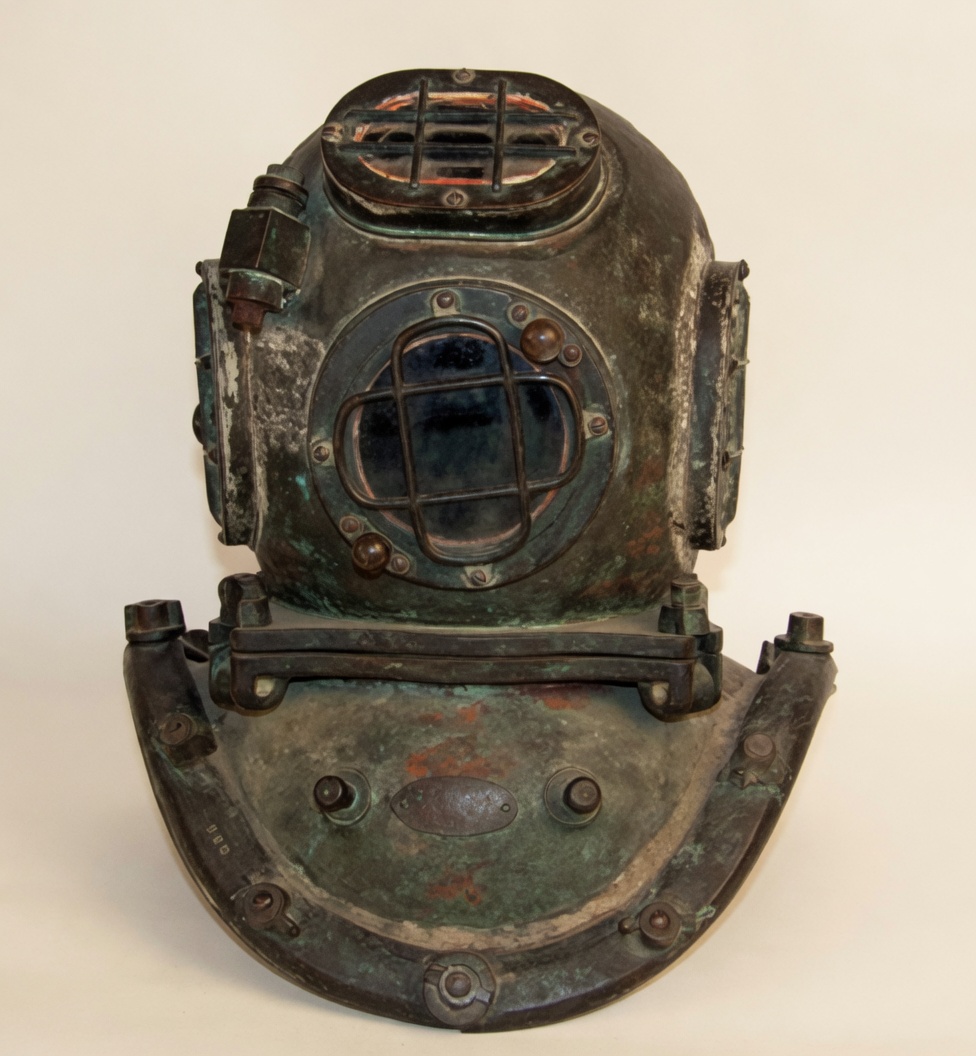 Antique copper diving helmet